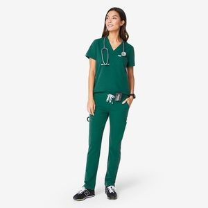 Figs Hunter Green scrubs Top + Bottom BOTH